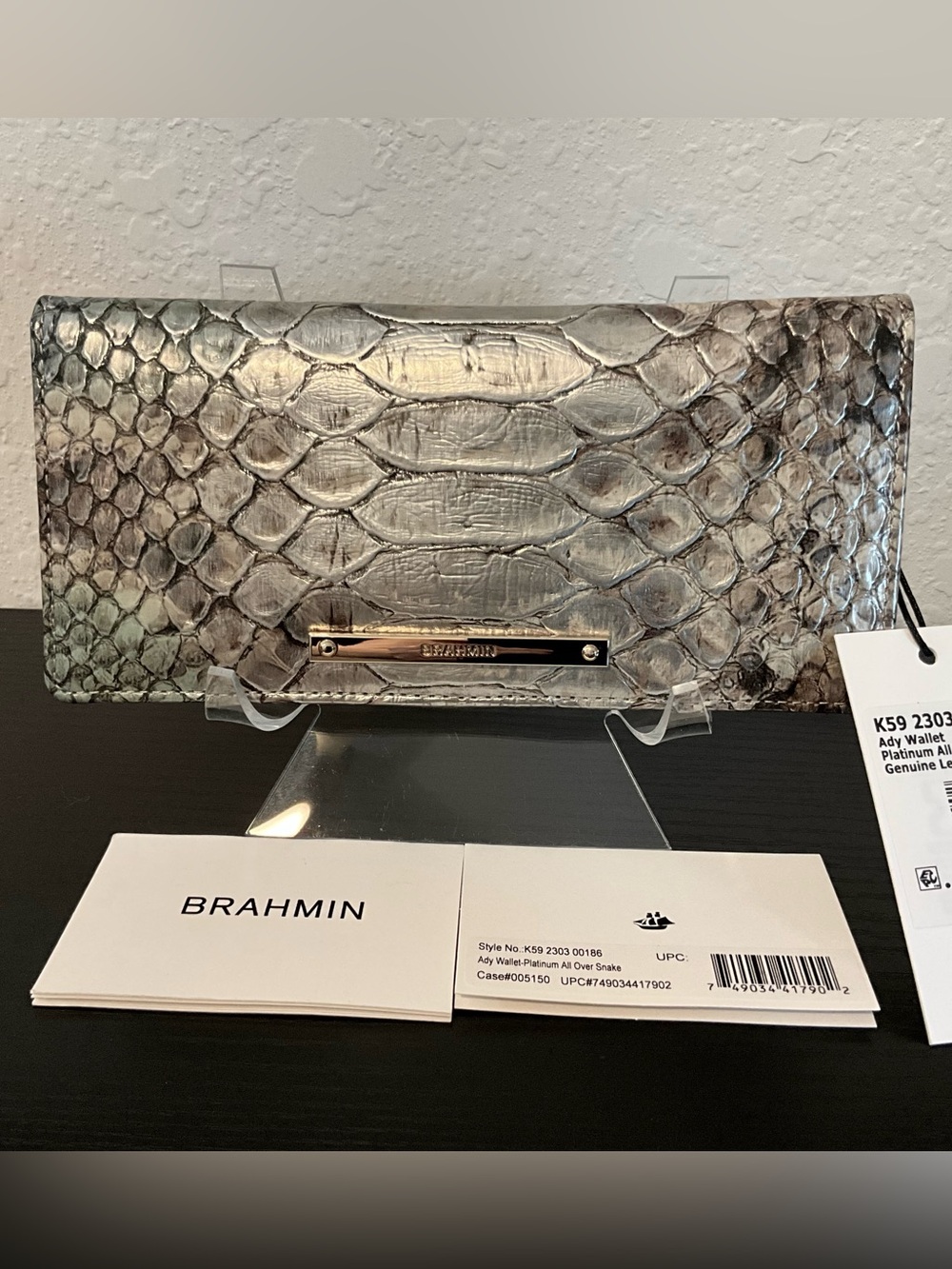 Brahmin Ady PLATINUM ALL OVER SNAKE Genuine Leather Snake Print NWT